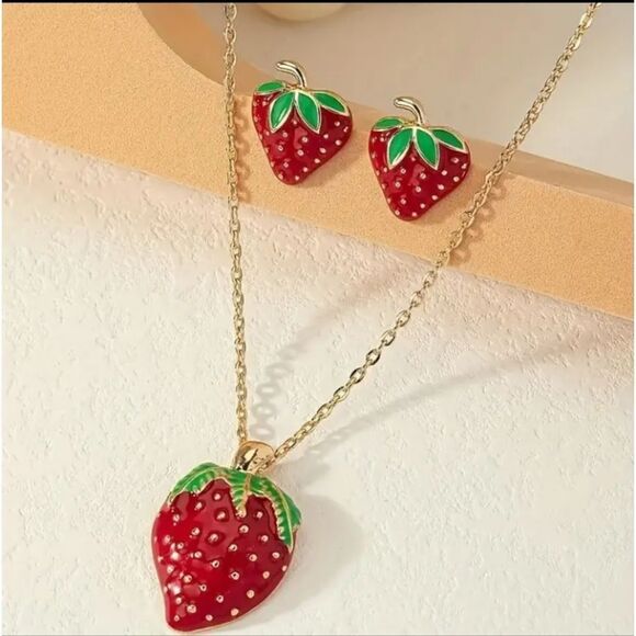 Strawberry Necklace & Earring Set - Picture 1 of 4
